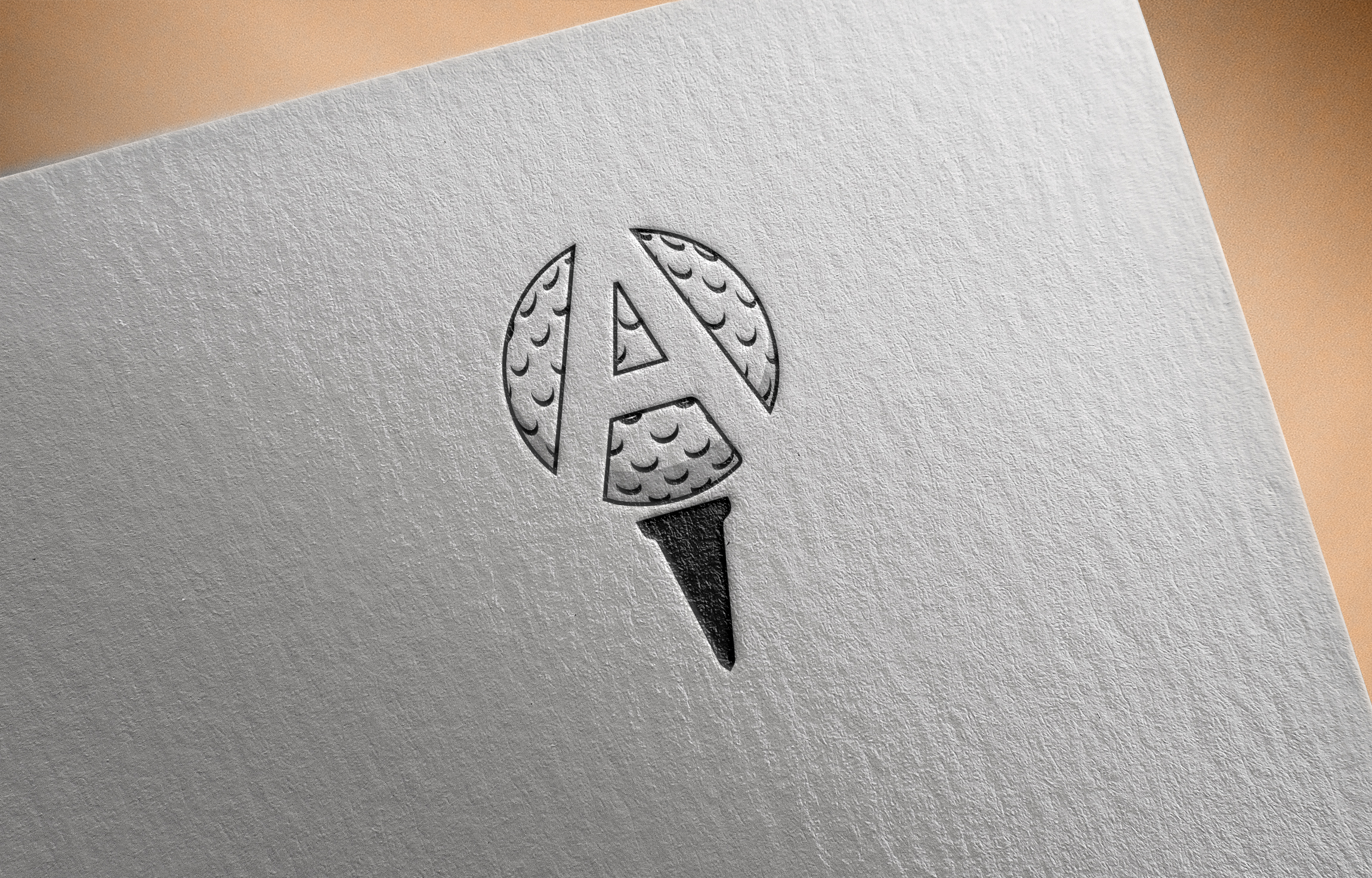 Embossed single logo mark on textured paper